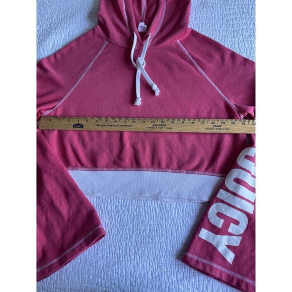 JUICY by Juicy Couture Fleece Cropped Pullover Hoodie SZ M Long Bell Sleeves Cor - Picture 6 of 12